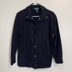 Ralph Lauren Men's Sweater Mock Neck Snap Button Navy Blue 100% Cotton Sz L